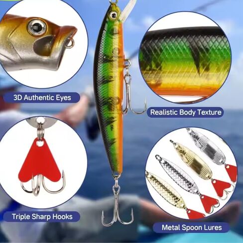 CATCHRO 409 Pcs Fishing Lure Kit & Tackle Box Set, Complete Fishing Stuff for Freshwater & Saltwater, Kids Tackle Box with Hooks, Lures & Accessories, Ideal Gifts for Fishermen & All Skill Levels. in Saudi Arabia
