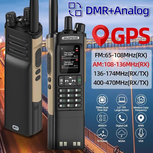 هام راديو Baofeng DM32 DMR راديو محمول قابل لإعادة الشحن لاسلكي طويل المدى DM32UV 5RM راديو اتجاهين NOAA راديو الطقس مع نظام تحديد المواقع العالمي، تردد النسخ بطارية 3800 مللي أمبير في الساعة شحن USB-C مع حافظة راديو in Saudi Arabia