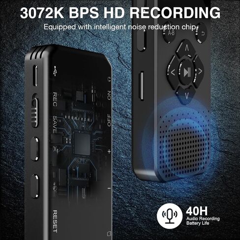 64GB Digital Voice Recorder Voice Activated Recorder with Playback & Noise Reduction for Crystal Clear HD Audio Portable Dictaphone for Lectures, Meetings, Interviews in Saudi Arabia