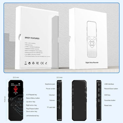 64GB Digital Voice Recorder Voice Activated Recorder with Playback & Noise Reduction for Crystal Clear HD Audio Portable Dictaphone for Lectures, Meetings, Interviews in Saudi Arabia