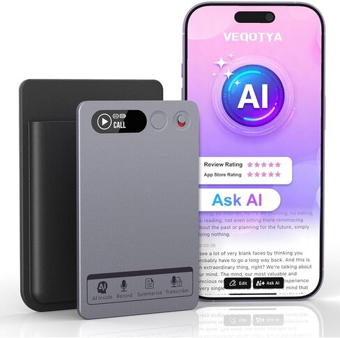 مسجل صوت AI، مسجل صوت Note AI مع حافظة، التحكم في التطبيق، النسخ والتلخيص باستخدام تقنية AI، يدعم 152 لغة، ذاكرة 64 جيجابايت، مسجل صوت للمحاضرات والاجتماعات والمكالمات، رمادي in Kuwait