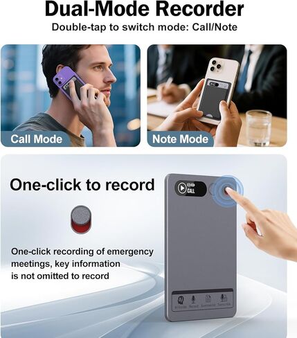 مسجل صوت AI، مسجل صوت Note AI مع حافظة، التحكم في التطبيق، النسخ والتلخيص باستخدام تقنية AI، يدعم 152 لغة، ذاكرة 64 جيجابايت، مسجل صوت للمحاضرات والاجتماعات والمكالمات، رمادي in Kuwait