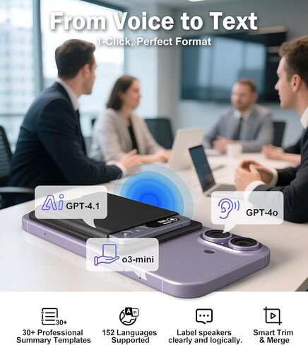 مسجل صوت AI، مسجل صوت Note AI مع حافظة، التحكم في التطبيق، النسخ والتلخيص باستخدام تقنية AI، يدعم 152 لغة، ذاكرة 64 جيجابايت، مسجل صوت للمحاضرات والاجتماعات والمكالمات، رمادي in Kuwait