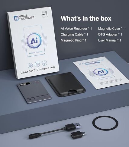 مسجل صوت AI، مسجل صوت Note AI مع حافظة، التحكم في التطبيق، النسخ والتلخيص باستخدام تقنية AI، يدعم 152 لغة، ذاكرة 64 جيجابايت، مسجل صوت للمحاضرات والاجتماعات والمكالمات، رمادي in Kuwait