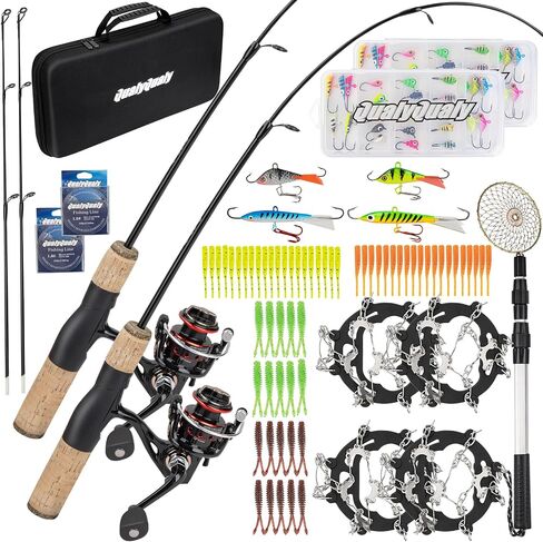 Ice Fishing Rod and Reel Combo, 28'' Ice Fishing Rod Set Inline Reels Lures Set Ice Cleat Portable Complete Kit with Carrier Bag/Folding Stool and Fishing Line Ice Fishing Gear in Saudi Arabia