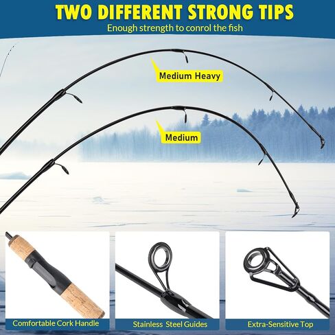 Ice Fishing Rod and Reel Combo, 28'' Ice Fishing Rod Set Inline Reels Lures Set Ice Cleat Portable Complete Kit with Carrier Bag/Folding Stool and Fishing Line Ice Fishing Gear in Saudi Arabia