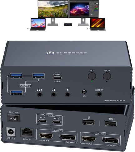 KVM Switch 2 شاشات 2 محطة إرساء أجهزة الكمبيوتر 16 في 2 4K60 هرتز لـ M1/M2/M3/M4 Thunderbolt KVM Switcher يدعم USB3.0/USB C في DP/HDMI خارج وضع ممتد/مرآة لنظام التشغيل Windows Mac in Kuwait