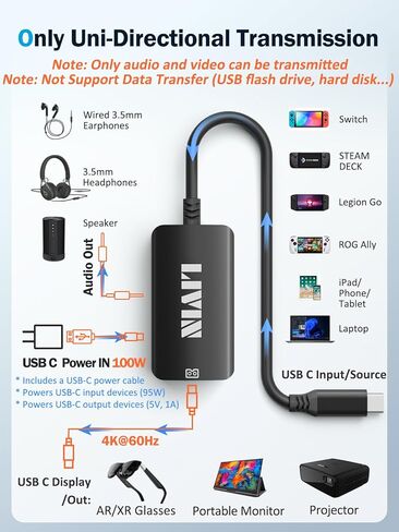 HDMI to USB C Adapter (4K@60Hz) Portable Monitor, AR Glasses XREAL One Air 2 Pro/VITURE Luma/RayNeo Air 3s/Rokid,HDMI Male(Source) to USB C Female(Display) Laptop,PS4/5,Xbox,Switch,ROG Ally,Steam Deck in Kuwait