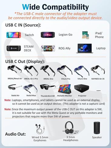 HDMI to USB C Adapter (4K@60Hz) Portable Monitor, AR Glasses XREAL One Air 2 Pro/VITURE Luma/RayNeo Air 3s/Rokid,HDMI Male(Source) to USB C Female(Display) Laptop,PS4/5,Xbox,Switch,ROG Ally,Steam Deck in Kuwait