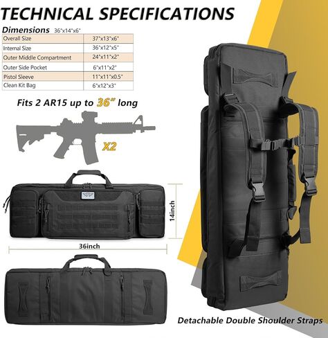 36" 42" 48" Double Long Gun Bag Nylon 1000D Soft Case Backpack Rifle Shotgun Pistol Transportation for Hunting Shooting Range, Firearm Transportation with Lockable Zipper and Molle System in Saudi Arabia
