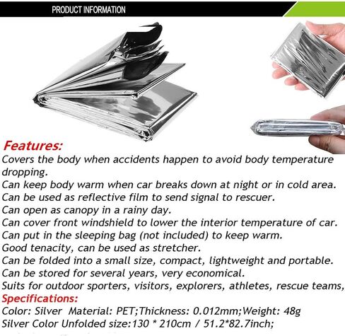 Emergency Mylar Thermal Blankets, Space Blanket Survival kit Camping Blanket, Windproof & Waterproof Shield, High-Visibility Rescue Signal (Pack of 30) in Saudi Arabia
