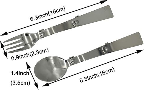 2 PCS Folding Spoon and Fork SUS 18/10（304）Stainless Steel Spork Portable Camping Cutlery Multi-Functional Foldable Fruit Forks for Outdoors Picnic Thermos Travel Tableware in Saudi Arabia