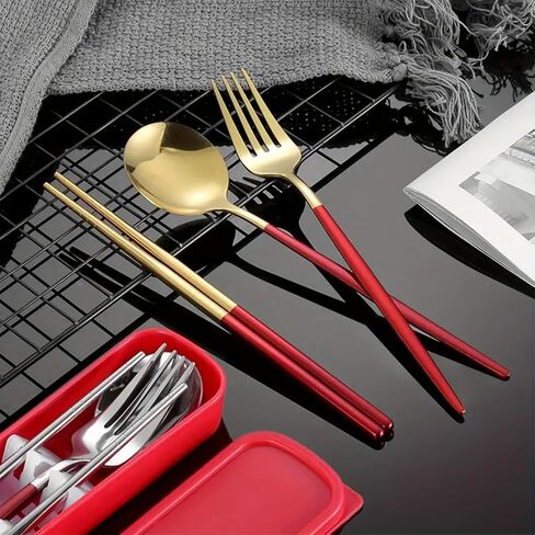 Portable Utensils Set, 4pcs Stainless Steel Reusable Silverware with Case, for Lunch Camping Picnic Workplace Travel,Easy to clean,Dishwasher Safe(Pure Silver) in Saudi Arabia