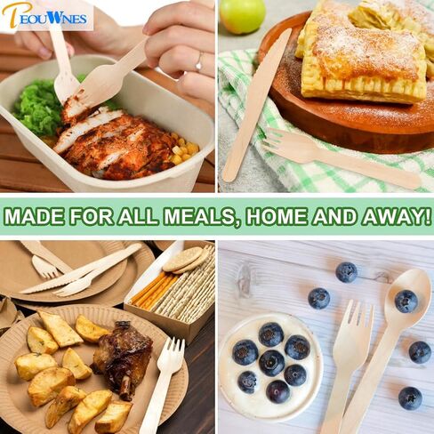 طقم أدوات مائدة خشبية 300 قطعة - 100 شوكة، 100 سكين و100 ملعقة، شوك قابلة للتحلل، مجموعة أدوات خشبية للحفلات والنزهات والعشاء والزفاف in Kuwait