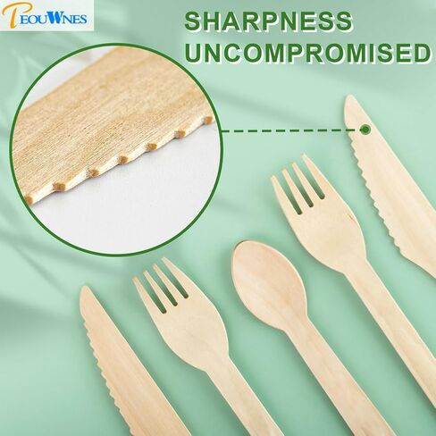 طقم أدوات مائدة خشبية 300 قطعة - 100 شوكة، 100 سكين و100 ملعقة، شوك قابلة للتحلل، مجموعة أدوات خشبية للحفلات والنزهات والعشاء والزفاف in Kuwait
