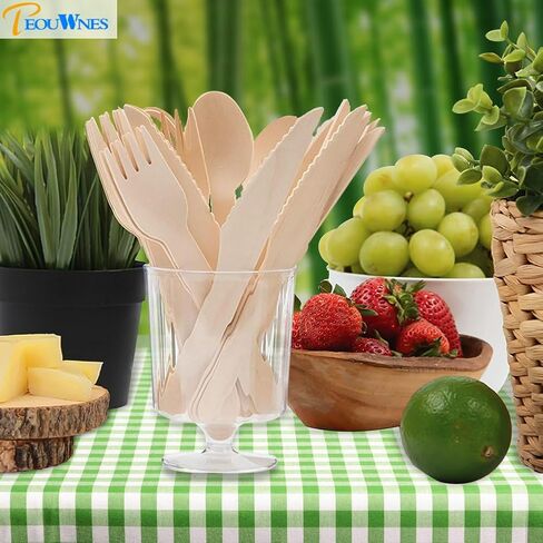 طقم أدوات مائدة خشبية 300 قطعة - 100 شوكة، 100 سكين و100 ملعقة، شوك قابلة للتحلل، مجموعة أدوات خشبية للحفلات والنزهات والعشاء والزفاف in Kuwait