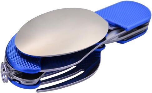 Leeko 4 في 1 الفولاذ المقاوم للصدأ المحمولة في الهواء الطلق سكين جيب شوكة ملعقة العشاء مجموعة أدوات المائدة متعددة الوظائف للتخييم والصيد in Kuwait