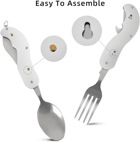 Leeko 4 في 1 الفولاذ المقاوم للصدأ المحمولة في الهواء الطلق سكين جيب شوكة ملعقة العشاء مجموعة أدوات المائدة متعددة الوظائف للتخييم والصيد in Kuwait