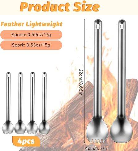 4 قطع من ملعقة وملعقة بمقبض طويل من التيتانيوم، ملعقة تخييم بمقبض طويل، أدوات طعام للتخييم خفيفة الوزن للغاية، قابلة للحمل صديقة للبيئة للسفر وحقيبة الظهر والمشي لمسافات طويلة في الهواء الطلق in Kuwait