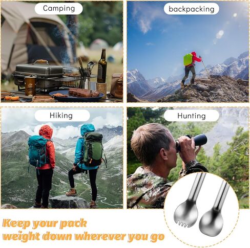 4 قطع من ملعقة وملعقة بمقبض طويل من التيتانيوم، ملعقة تخييم بمقبض طويل، أدوات طعام للتخييم خفيفة الوزن للغاية، قابلة للحمل صديقة للبيئة للسفر وحقيبة الظهر والمشي لمسافات طويلة في الهواء الطلق in Kuwait
