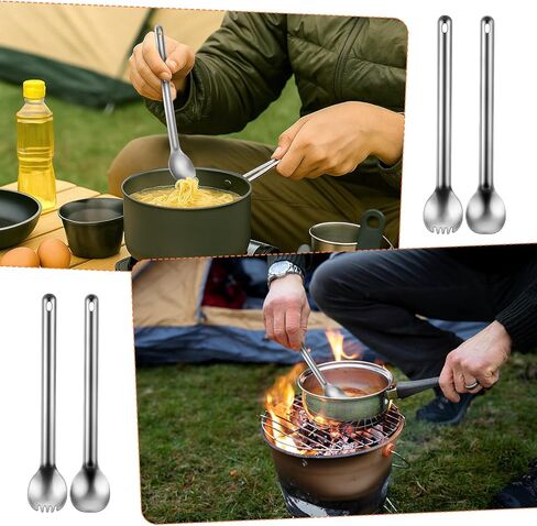 4 قطع من ملعقة وملعقة بمقبض طويل من التيتانيوم، ملعقة تخييم بمقبض طويل، أدوات طعام للتخييم خفيفة الوزن للغاية، قابلة للحمل صديقة للبيئة للسفر وحقيبة الظهر والمشي لمسافات طويلة في الهواء الطلق in Kuwait