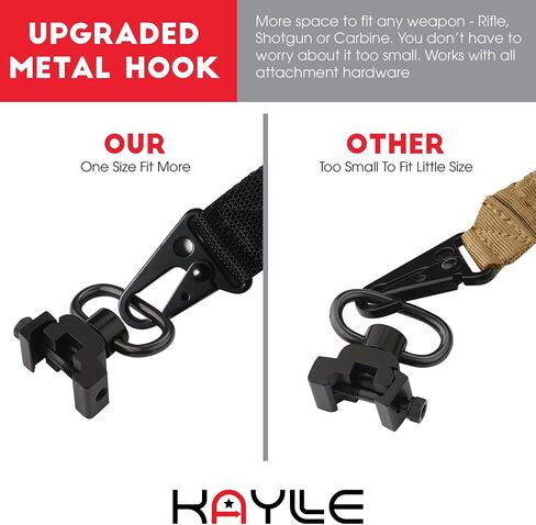 2-Point Rifle Sling - Premium Shotgun Sling with Upgraded Metal Hook Fits Any Weapon - Durable & Quick Length Adjust - Multi Use for Hunting, Sniper, Shooting & Emergency Situations in Saudi Arabia