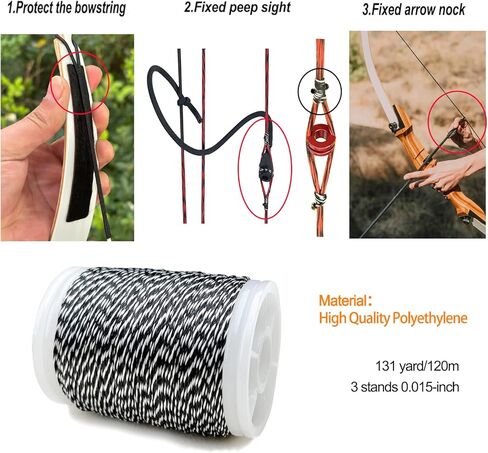 Archery Bowstring Serving Thread Jig 131 yard/120m Bow Serving String Durable 3-Strands Serving Thread Tool for Compound Bow/Recurve Bow Tying Peep Sight Nock Accessories in Kuwait