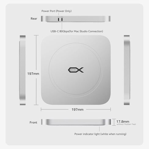 Mac Studio Dock، محور Beelink Mate Studio بسرعة 80 جيجابت في الثانية، وفتحات PCIex2 SSD مزدوجة، وتوسيع بحد أقصى 16 تيرابايت، ومنفذ USB-C بسرعة 80 جيجابت في الثانية، ومنفذ PD3.0، وغطاء ألوميوم - فضي فروست in Kuwait