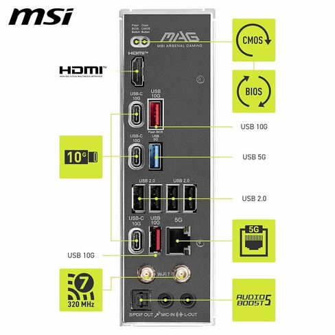 MSI MAG B850 Tomahawk MAX WiFi Motherboard, ATX - Supports AMD Ryzen 9000/8000 / 7000 Processors, AM5-80A SPS VRM, DDR5 Memory Boost 8400+ MT/s (OC), PCIe 5.0 x16, M.2 Gen5, Wi-Fi 7, 5G LAN (Renewed) in Saudi Arabia