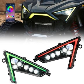 POKIAUTO RGB Headlights for Polaris RZR PRO XP, RGB DRL Lighting Head Lights with High/Low Beams APP Control Lamps for Polaris RZR PRO XP 2020-2024 (2PCS, 2414538, 2414539)