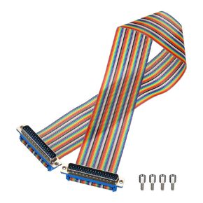 MECCANIXITY 1 Pcs IDC Rainbow Wire Flat Ribbon Cable DB37 Male to DB37 Male 19.7 Inch Length 2.54mm Pitch Breadboard Jumper Wires for Electronic Projects