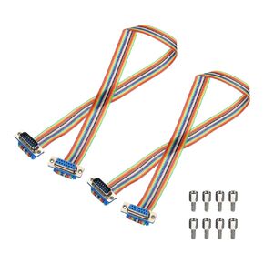 MECCANIXITY 2 Pcs IDC Rainbow Wire Flat Ribbon Cable DB15 Male to DB15 Female 19.7 Inch Length 2.54mm Pitch Breadboard Jumper Wires for Electronic Projects
