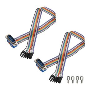 MECCANIXITY 2 Pcs IDC Rainbow Wire Flat Ribbon Cable DP15 Male to 15P Female 11.8 Inch Length 2.54mm Pitch Breadboard Jumper Wires for Electronic Projects