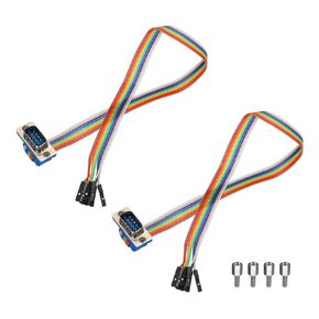 MECCANIXITY 2 Pcs IDC Rainbow Wire Flat Ribbon Cable DP9 Male to 9P 11.8 Inch Length 2.54mm Pitch Breadboard Jumper Wires for Electronic Projects