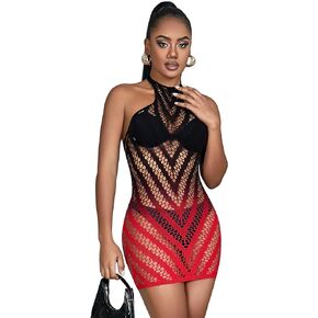 ohyeahlady Womens Gradient Color Fishnet Bodystocking Sexy Lingerie Bodysuit Mini Dress Outfit for Women Cut Out Romper
