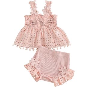 Kodaruber Newborn Baby Girl Clothes Cutout Pleated Tank Top Stretch Ruffle Shorts Set Summer Outfits Cute Infant Clothes