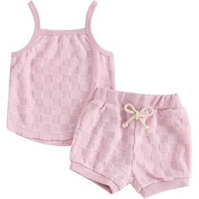 Kuriozud Baby Girl Summer Clothes Sleeveless Tank Top Shorts Set Cute Toddler Girl Outfit Aged 3 6 12 18 24 Months 2T 3T