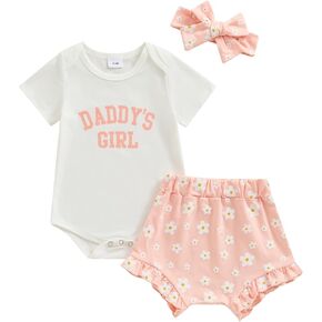FIOMVA Baby Girl Summer Clothes Solid Onesie Ribbed Romper+Bloomer Shorts+Headband 3Piece Shorts Set Newborn Infant Outfit