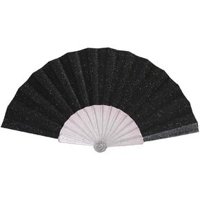 Womens Hand Held Folding Fans Foldable Fans For Summer Glitter Women Handheld Fan with Shining Transparent Fan Accessories Festival, Party，Edm, Club, Dancing For Men Women And Gifts Black