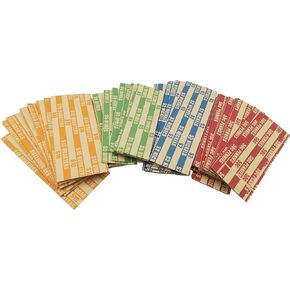 Flat Coin Wrapper 300 Assorted Pack, ABA-Standard Colored Striped Durable Kraft Paper