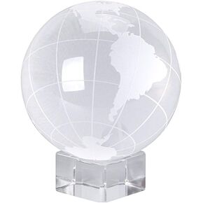 كرة كريستالية من OwnMy World Globe، كرة زجاجية للعرض، كرة تأمل للشفاء بوزن الورق مع حامل شفاف للهدايا الإبداعية (Globe / 80 مم)