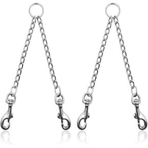 2 Pieces Heavy Duty Double Dog Leash Metal Chain,YuCool Metal Dual Dog Leash Coupler,Tangle Free Extension Splitter Lead for 2 Dogs for Walking-Sliver
