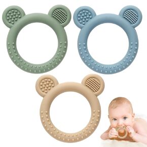 Eascrozn 3 Pack Teething Toys for Babies 0-6 Months BPA Free, Baby Toys 6-12 Months Teething Relief Easy to Hold, Silicone Teethers Chew Toys for Infant Baby Essentials