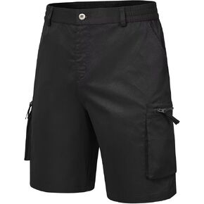 QPNGRP Men's 9" Inseam Stretch Waist Zipper Cargo Shorts with 6 Pockets