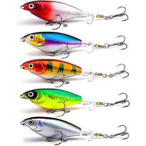 MTKZKAF Top Water Fishing Lures Whopper Popper Fishing Lure for Bass topwater 3D Eyes Bait with Propeller Tail for Catfish,Pike Perch, Floating Pencil Bass Freshwater or Saltwater