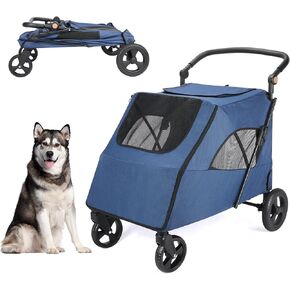 Large Dog Travel Stroller with 4 Heavy Duty Wheels Pet Stroller with Adjustable Handle - Double Doggie Capacity Jogger Wagon with Back Front Door for Small Medium Large Dogs (Black A) in Saudi Arabia
