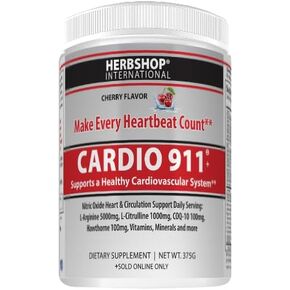 Cardio 911® Heart Health - Nitric Oxide Supplement - (16.82 Ounce Powder with Scoop) - Tart Cherry Flavor L-Arginine 5000 mg and L-Citrulline 1000 mg Combo, Pack of 1