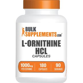 BULKSUPPLEMENTS.COM L-Ornithine HCl Capsules - L-Ornithine Hydrochloride - Ornithine Capsules - Amino Acids Supplement - L Ornithine 1000mg - 2 Capsules per Serving, 90-Day Supply (180 Capsules)