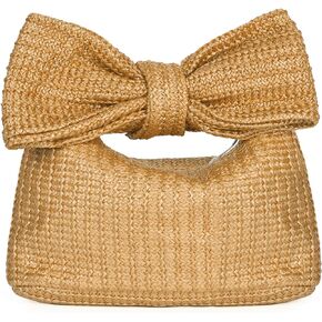 Carfond Fashion Clutch Bow Purses for Women Ladies Handmade Straw Handbag for Photos Party Wedding Prom Club