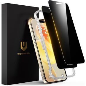 UNBREAKcable Privacy Screen Protector for iPhone 15 Pro Max, Shatterproof Tempered Glass [True 28°Anti Spy] [9H Hardness] [Easy Installation Frame] Private Protector for iPhone 15 Pro Max 6.7"-2 Pack